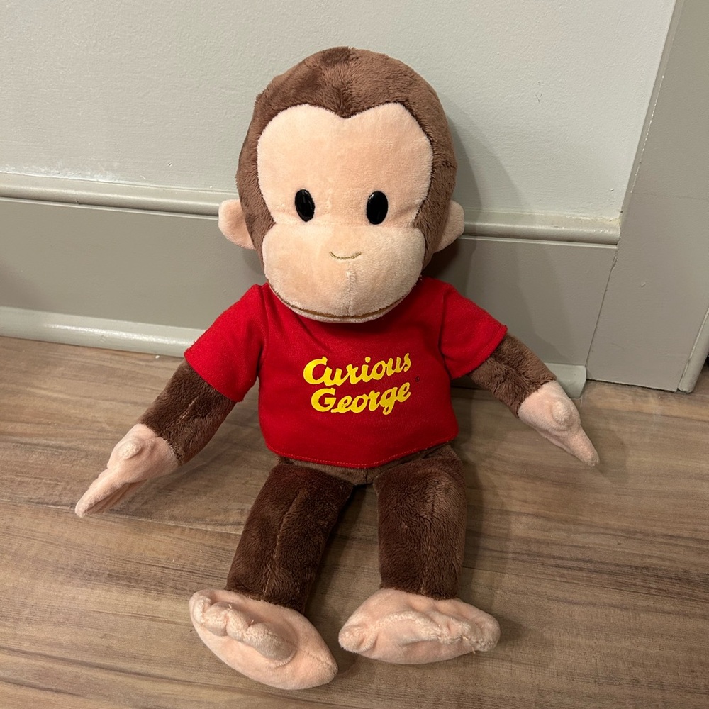 Vintage Curious George Plush Toy with Red Shirt